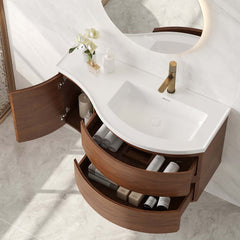 Modern Floating Bathroom Vanity with Integrated Stone Resin Sink