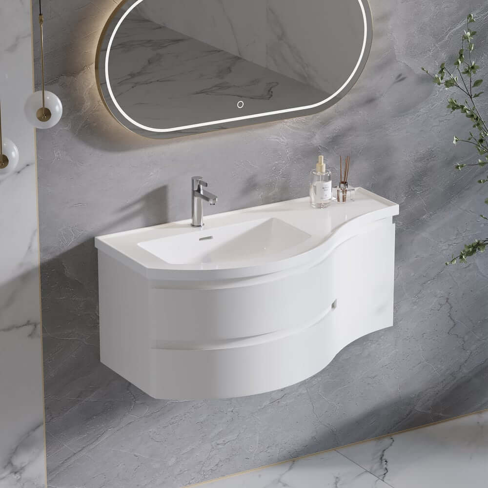 Modern Floating Bathroom Vanity with Integrated Stone Resin Sink