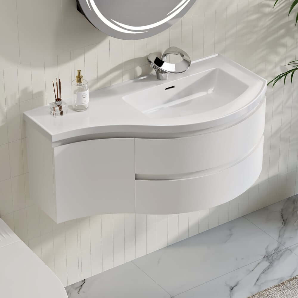 Modern Floating Bathroom Vanity with Integrated Stone Resin Sink