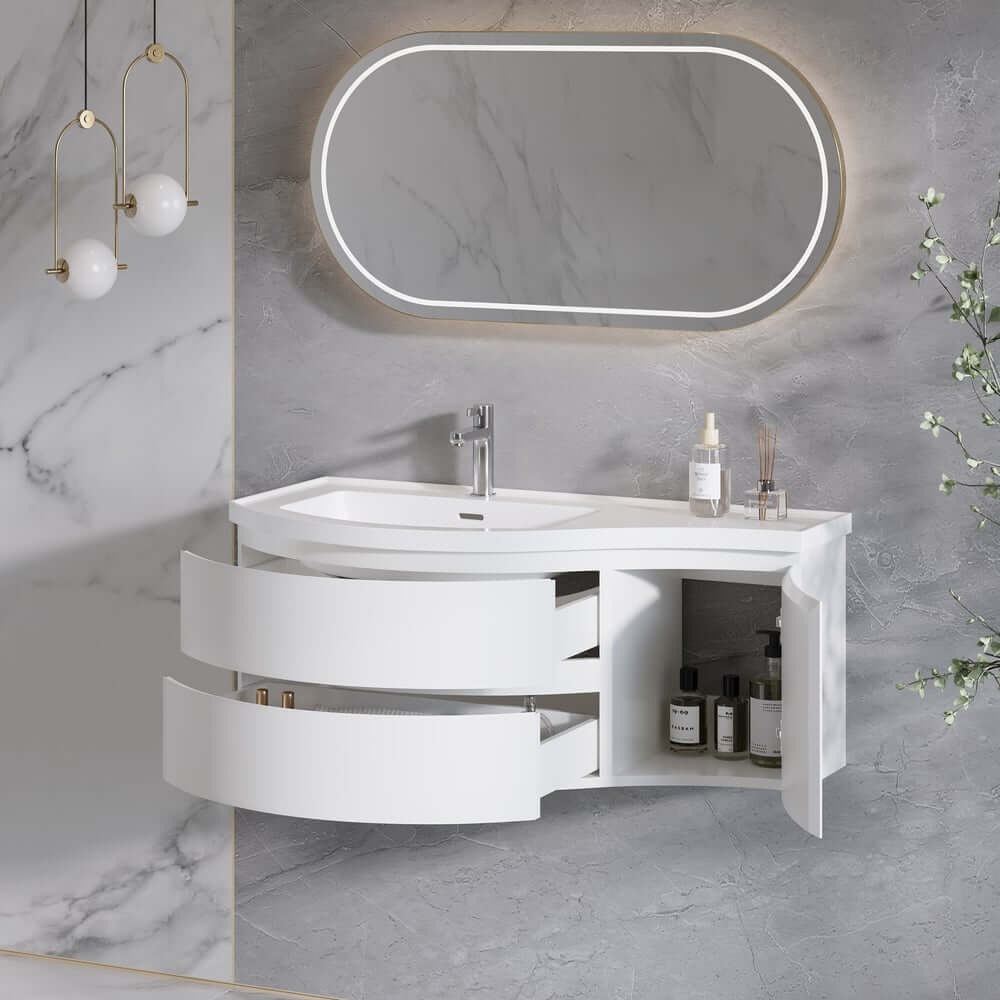Modern Floating Bathroom Vanity with Integrated Stone Resin Sink