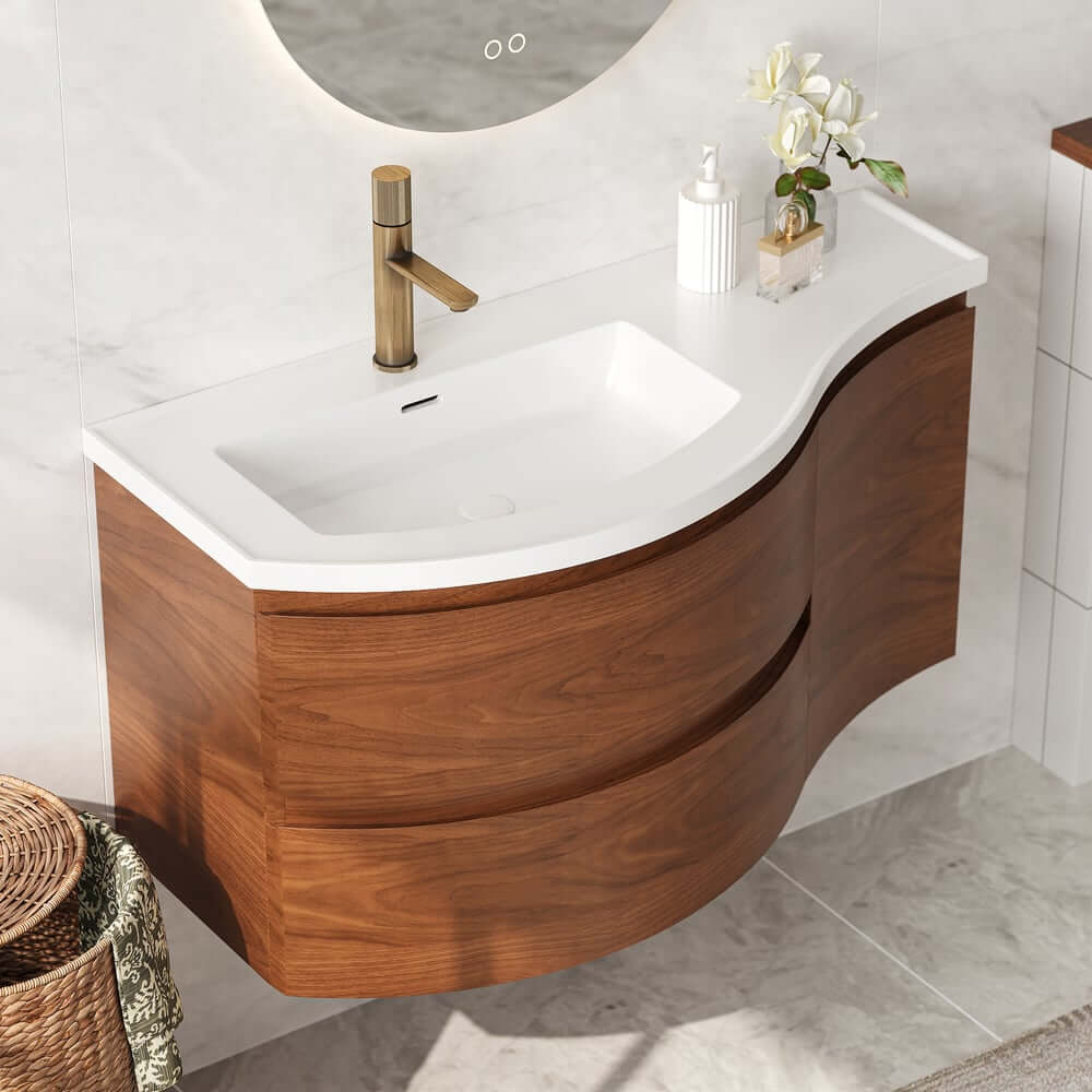 Modern Floating Bathroom Vanity with Integrated Stone Resin Sink
