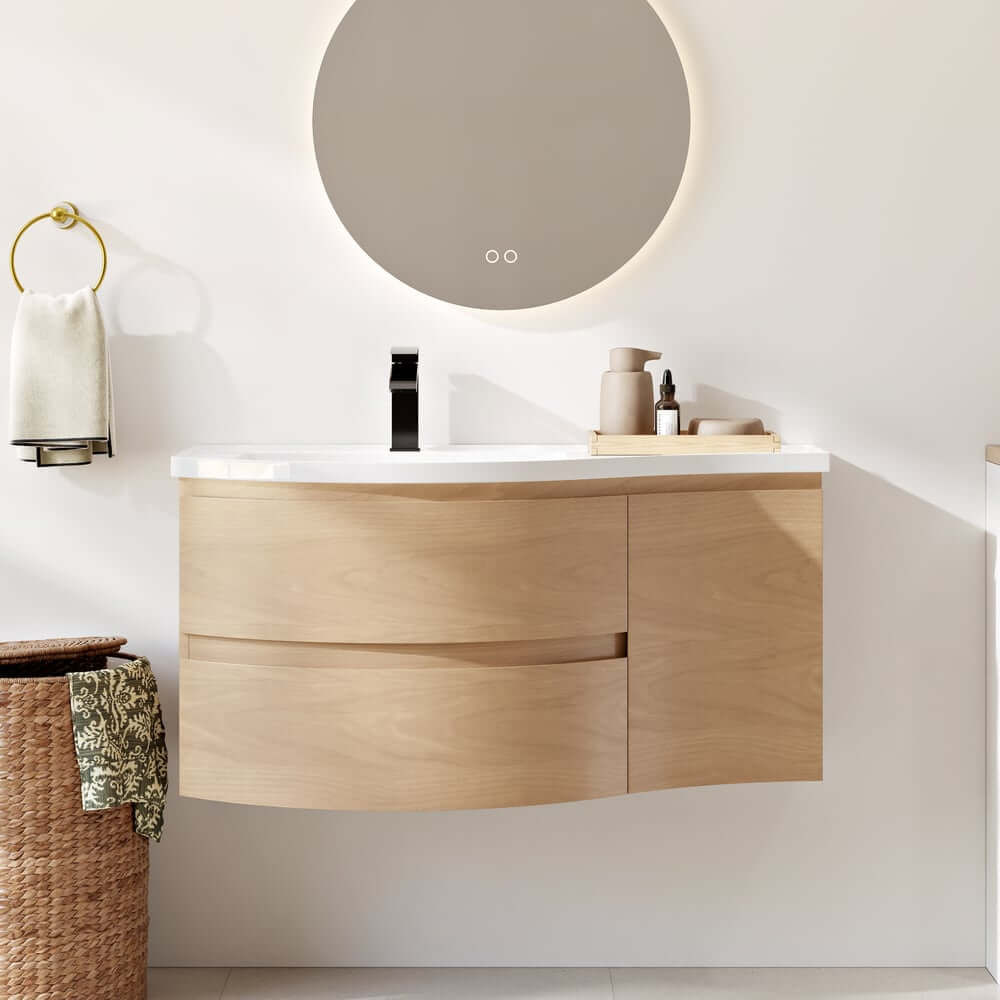Modern Floating Bathroom Vanity with Integrated Stone Resin Sink