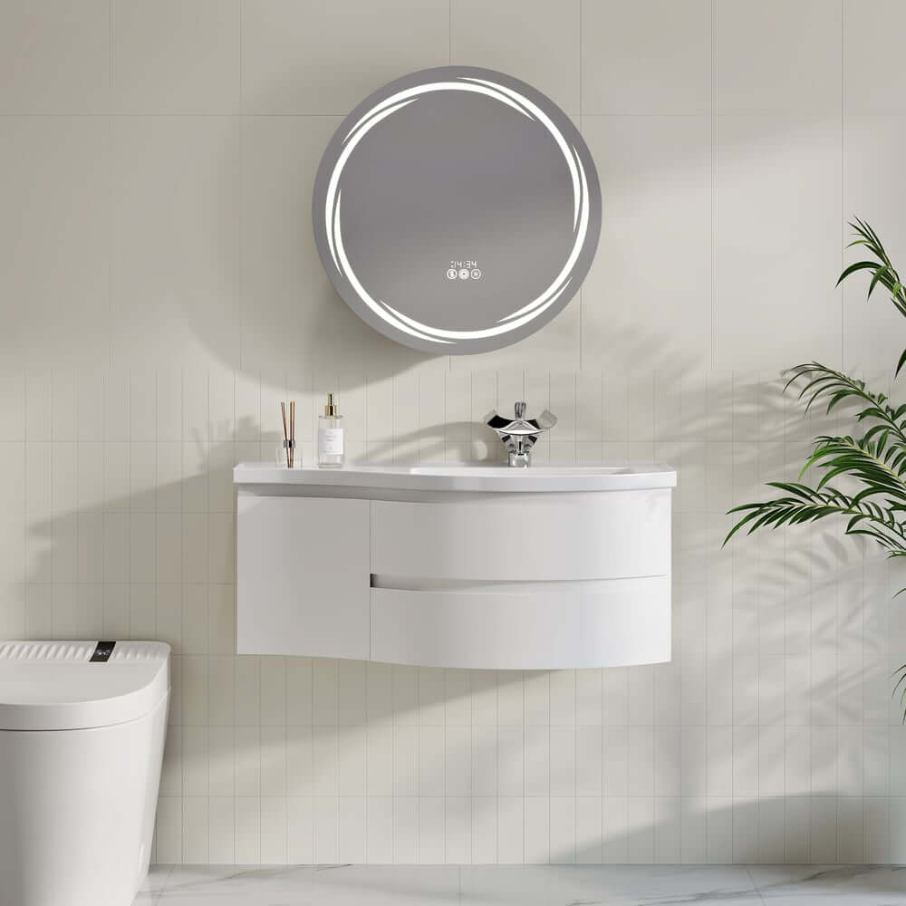 Modern Floating Bathroom Vanity with Integrated Stone Resin Sink