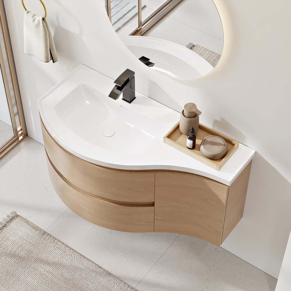 Modern Floating Bathroom Vanity with Integrated Stone Resin Sink