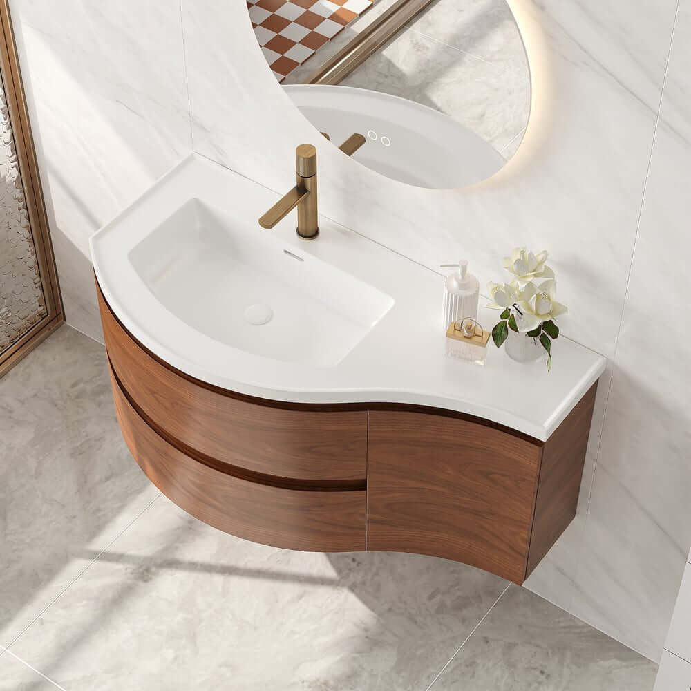 Modern Floating Bathroom Vanity with Integrated Stone Resin Sink
