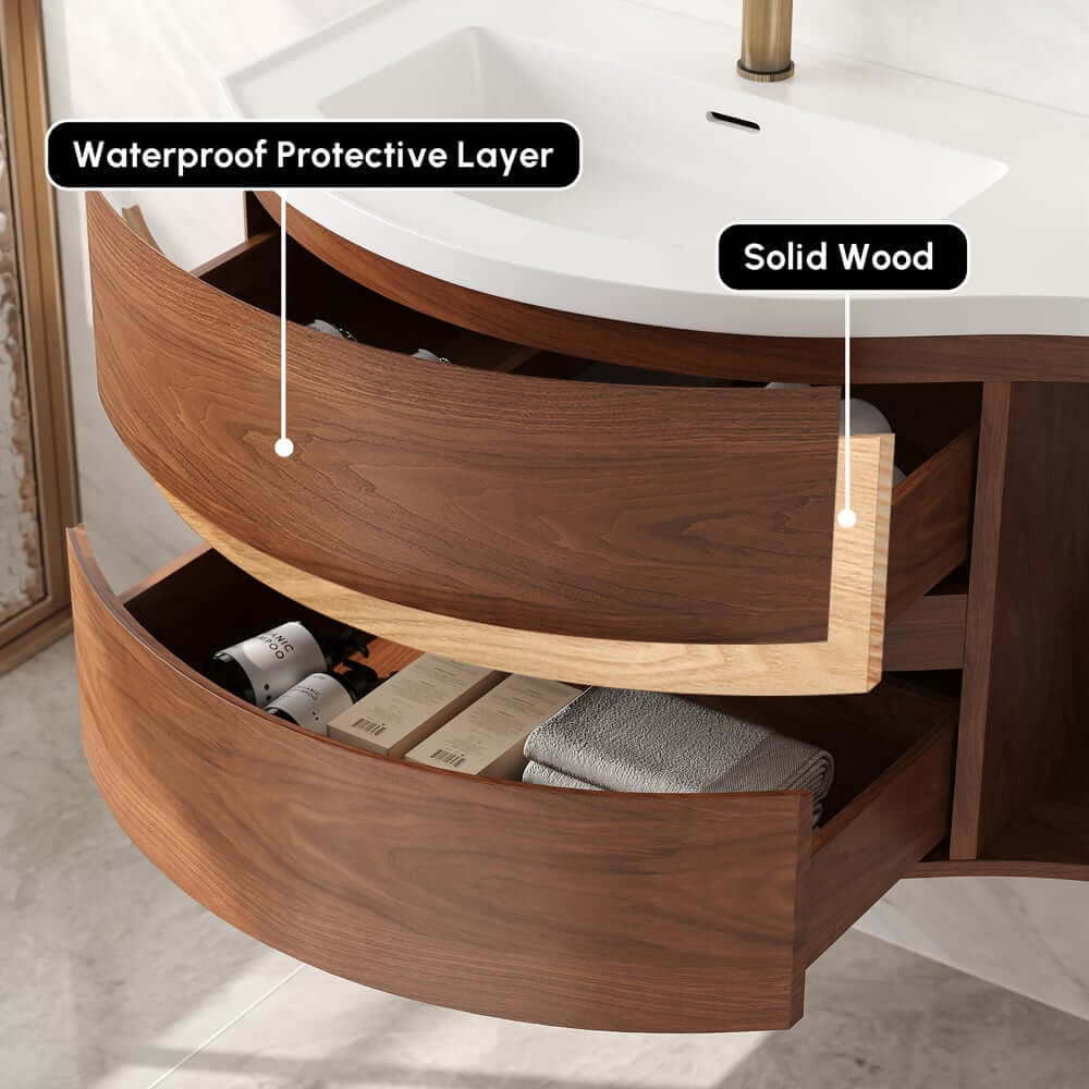 Modern Floating Bathroom Vanity with Integrated Stone Resin Sink