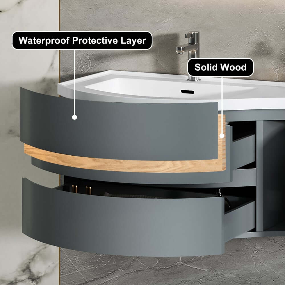 Modern Floating Bathroom Vanity with Integrated Stone Resin Sink