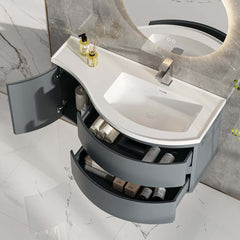 Modern Floating Bathroom Vanity with Integrated Stone Resin Sink