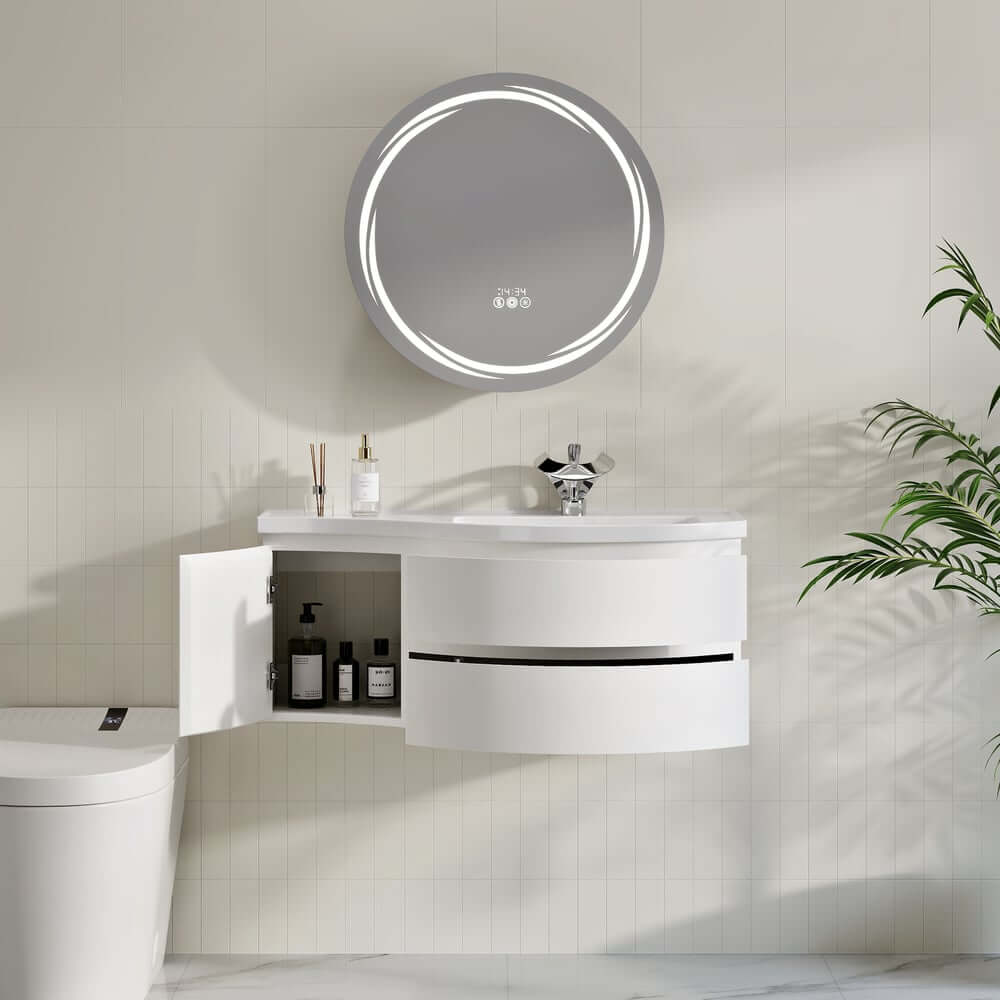 Modern Floating Bathroom Vanity with Integrated Stone Resin Sink