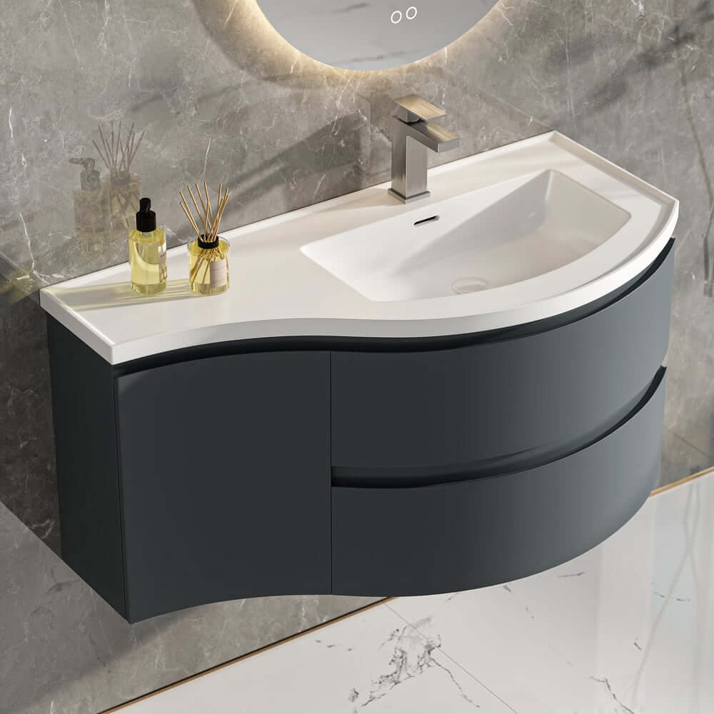 Modern Floating Bathroom Vanity with Integrated Stone Resin Sink