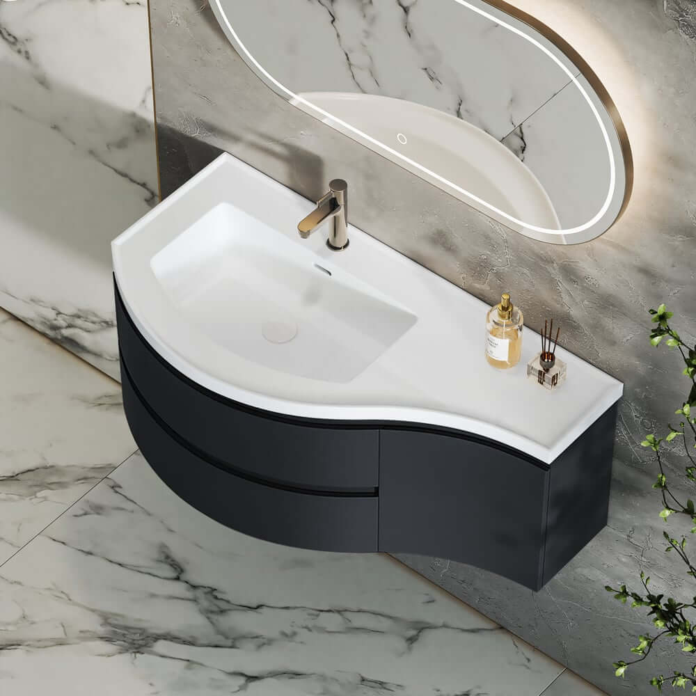 Modern Floating Bathroom Vanity with Integrated Stone Resin Sink