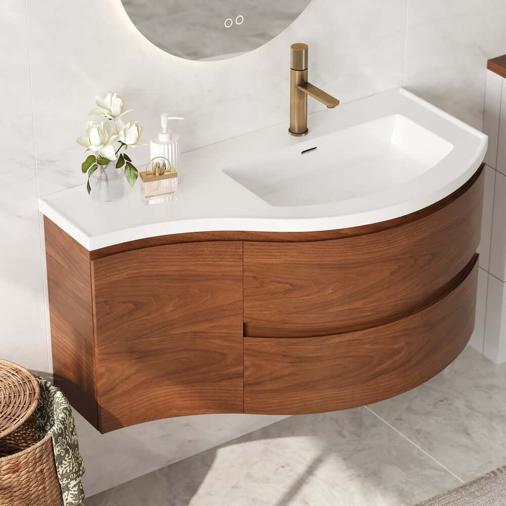 Modern Floating Bathroom Vanity with Integrated Stone Resin Sink