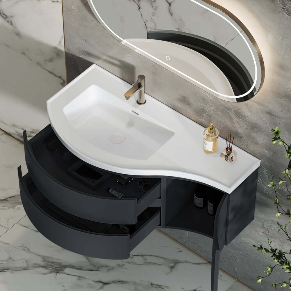 Modern Floating Bathroom Vanity with Integrated Stone Resin Sink