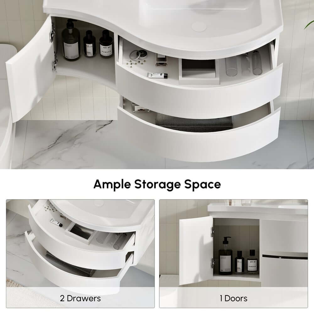 Modern Floating Bathroom Vanity with Integrated Stone Resin Sink