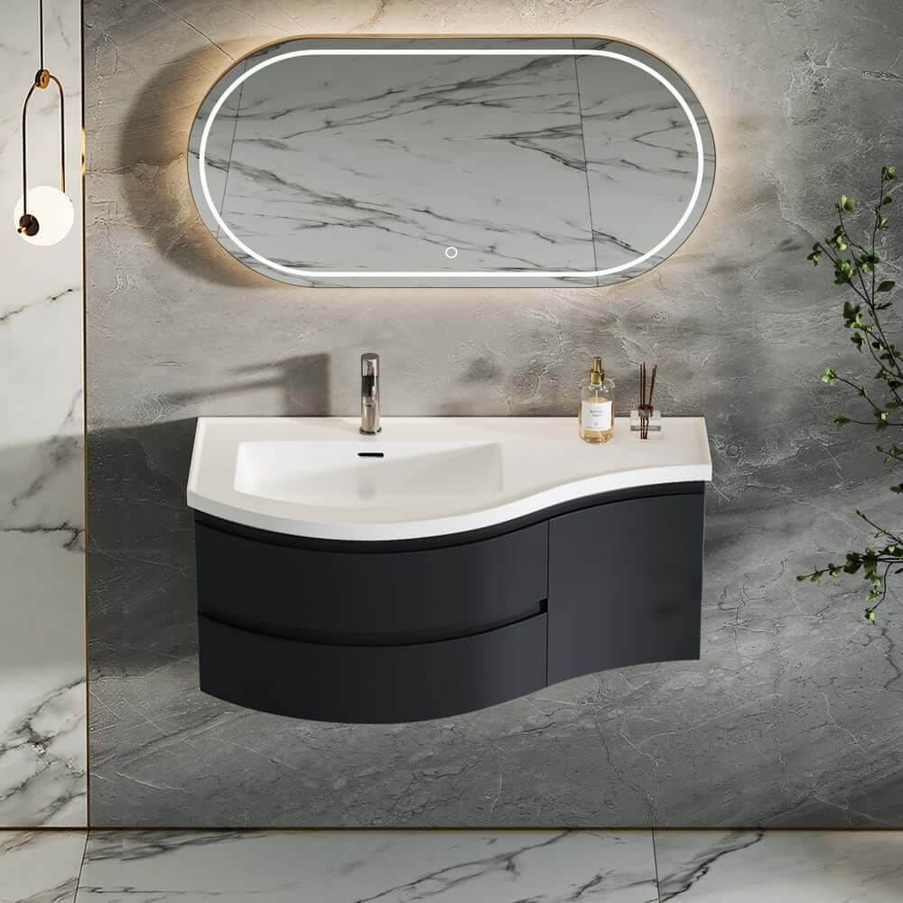 Modern Floating Bathroom Vanity with Integrated Stone Resin Sink