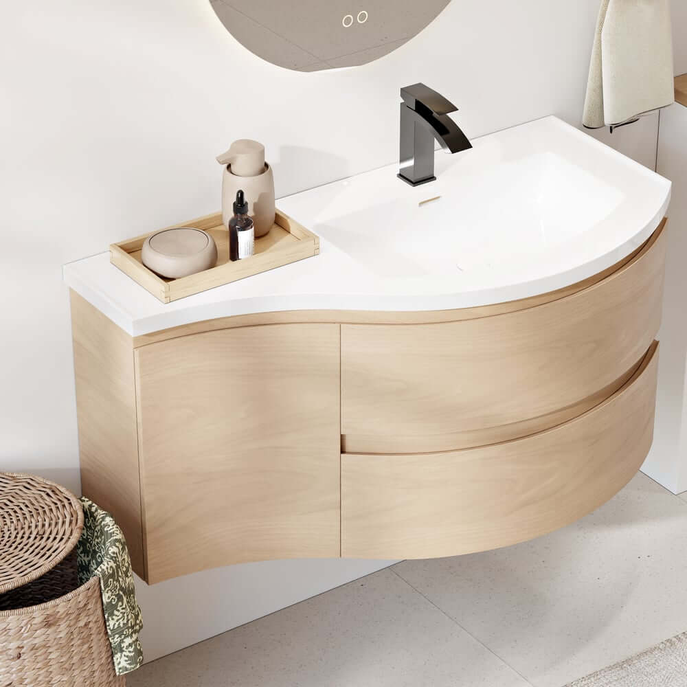 Modern Floating Bathroom Vanity with Integrated Stone Resin Sink