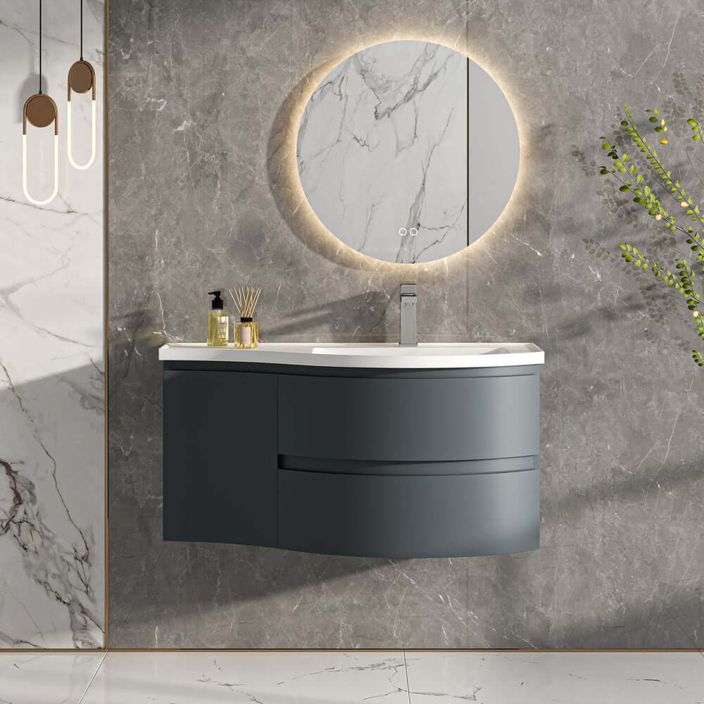 Modern Floating Bathroom Vanity with Integrated Stone Resin Sink