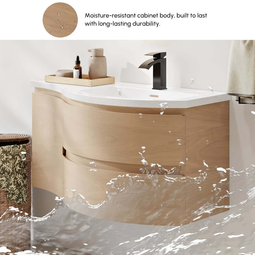 Modern Floating Bathroom Vanity with Integrated Stone Resin Sink