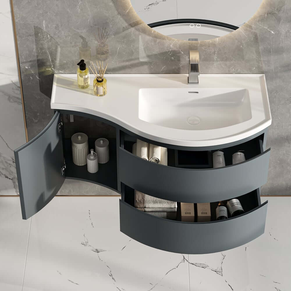 Modern Floating Bathroom Vanity with Integrated Stone Resin Sink
