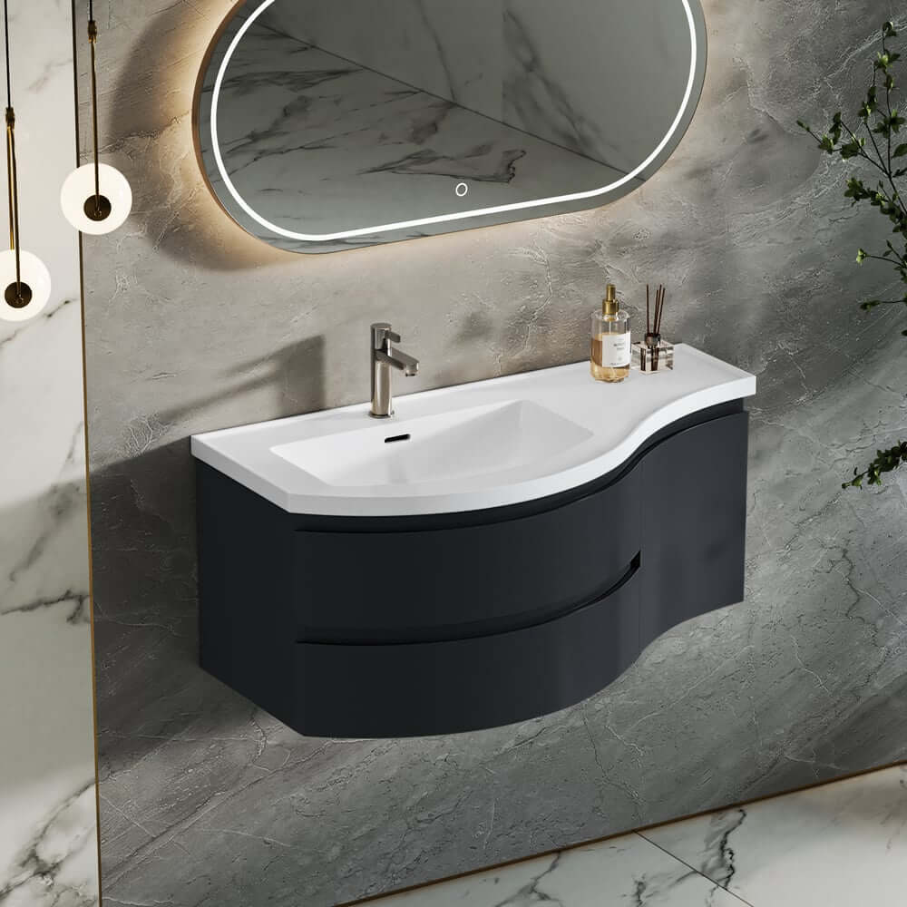 Modern Floating Bathroom Vanity with Integrated Stone Resin Sink