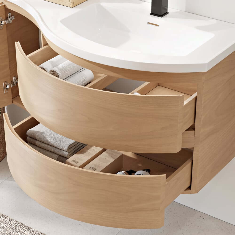 Modern Floating Bathroom Vanity with Integrated Stone Resin Sink