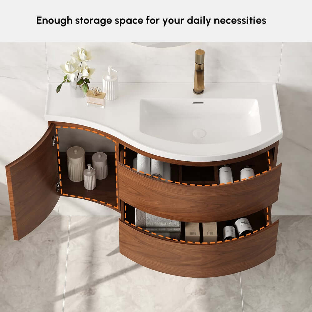 Modern Floating Bathroom Vanity with Integrated Stone Resin Sink