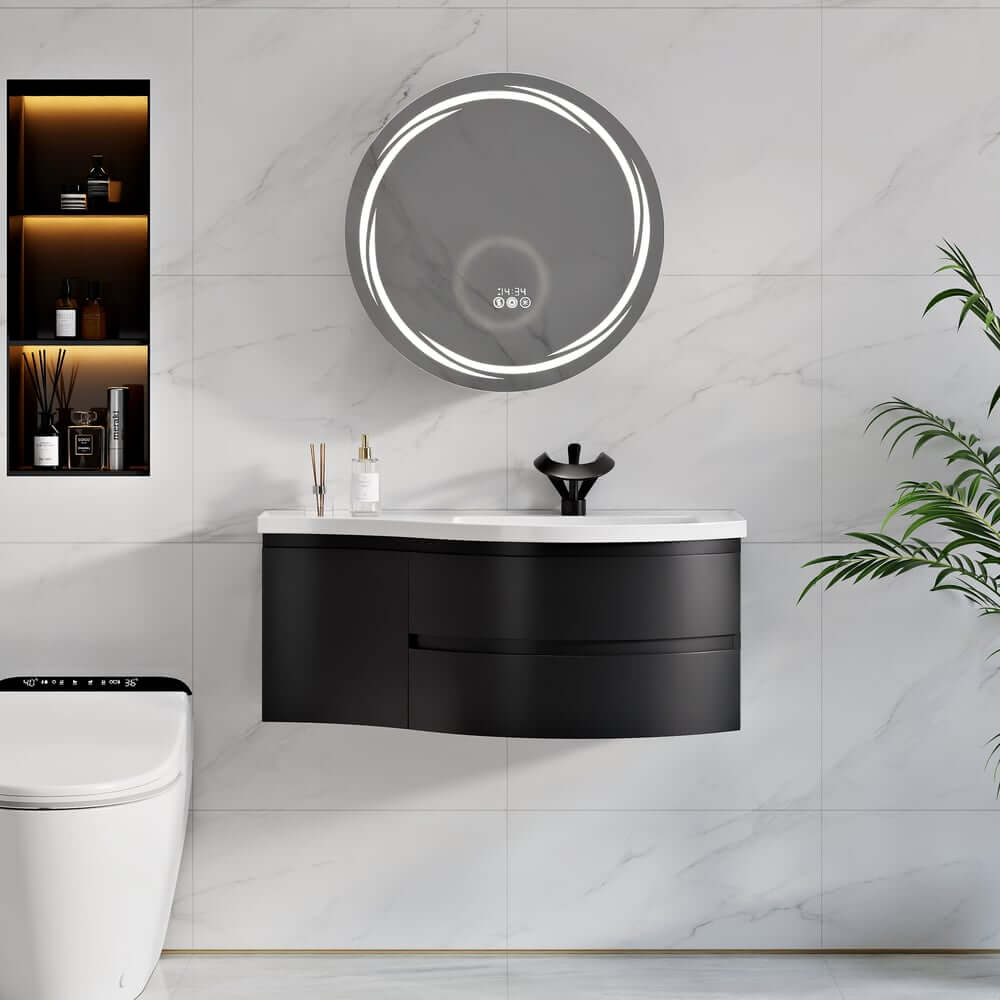 Modern Floating Bathroom Vanity with Integrated Stone Resin Sink