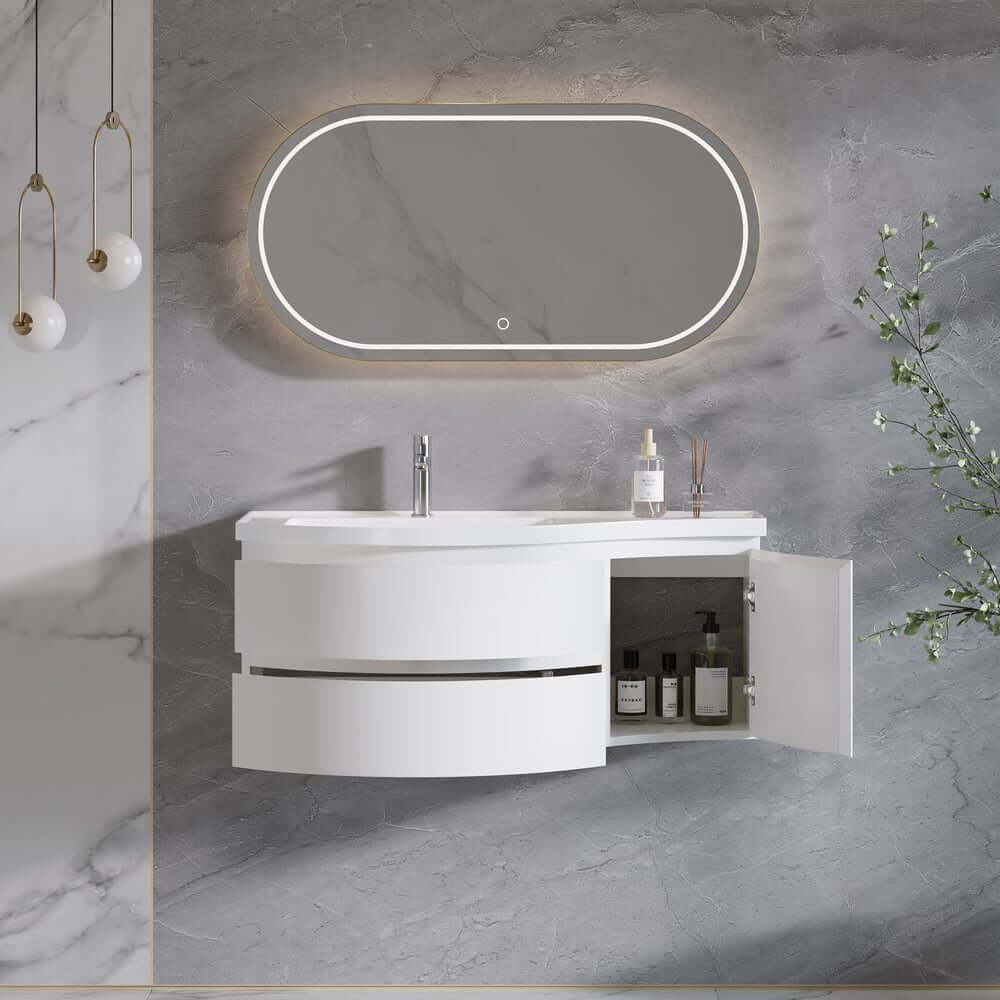 Modern Floating Bathroom Vanity with Integrated Stone Resin Sink