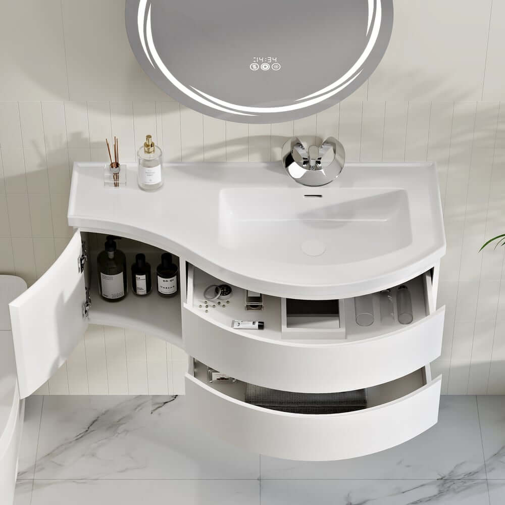 Modern Floating Bathroom Vanity with Integrated Stone Resin Sink