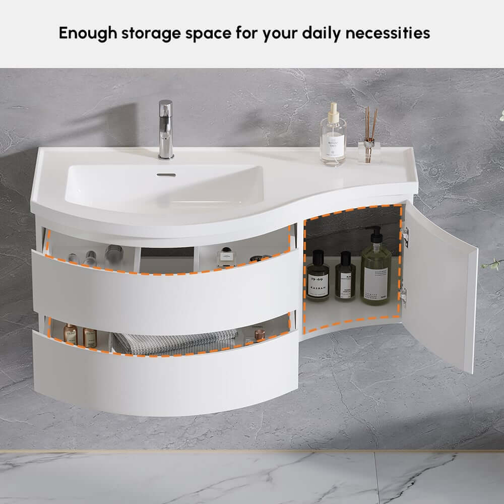 Modern Floating Bathroom Vanity with Integrated Stone Resin Sink