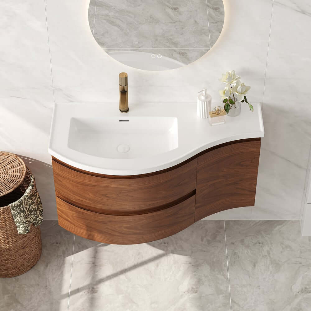 Modern Floating Bathroom Vanity with Integrated Stone Resin Sink