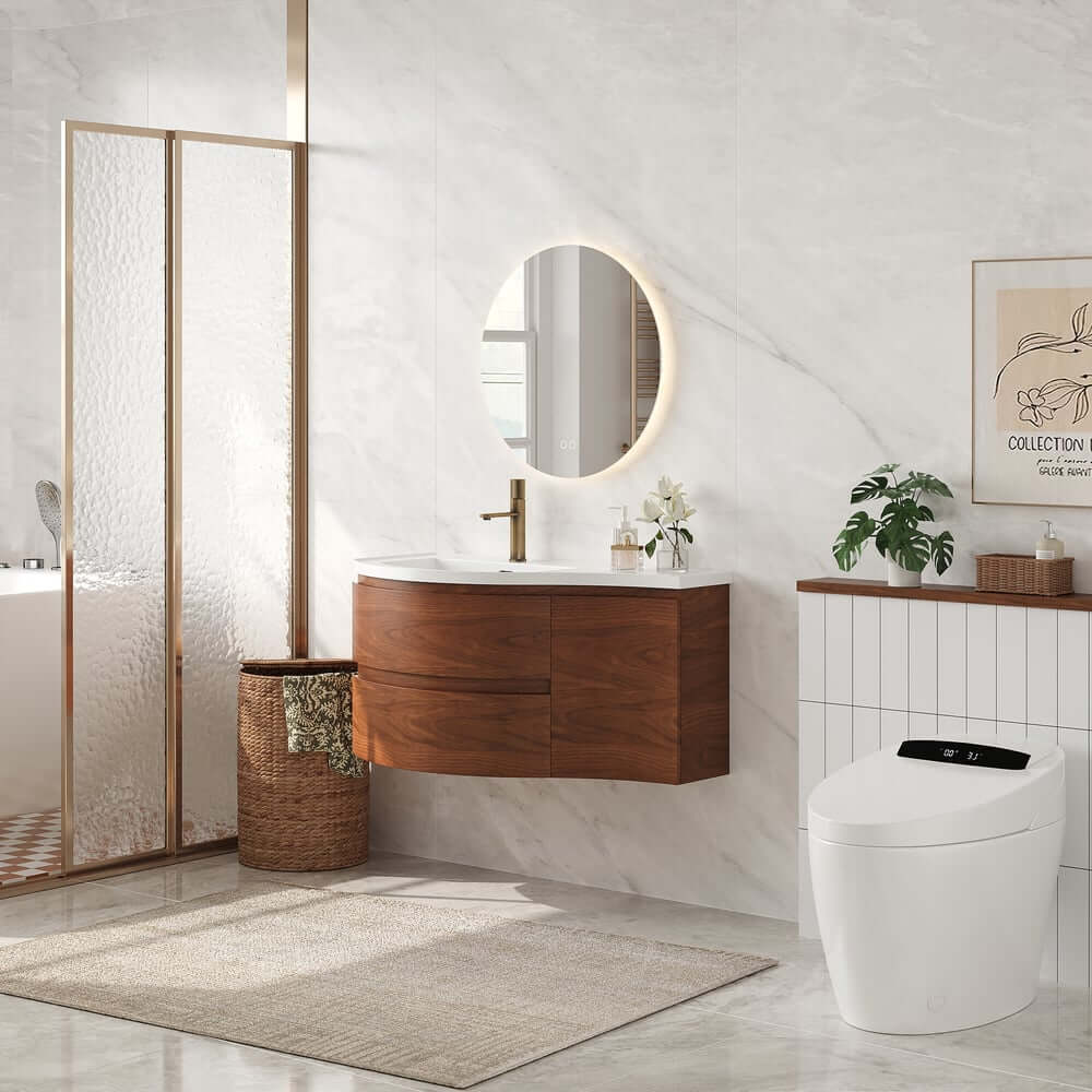 Modern Floating Bathroom Vanity with Integrated Stone Resin Sink