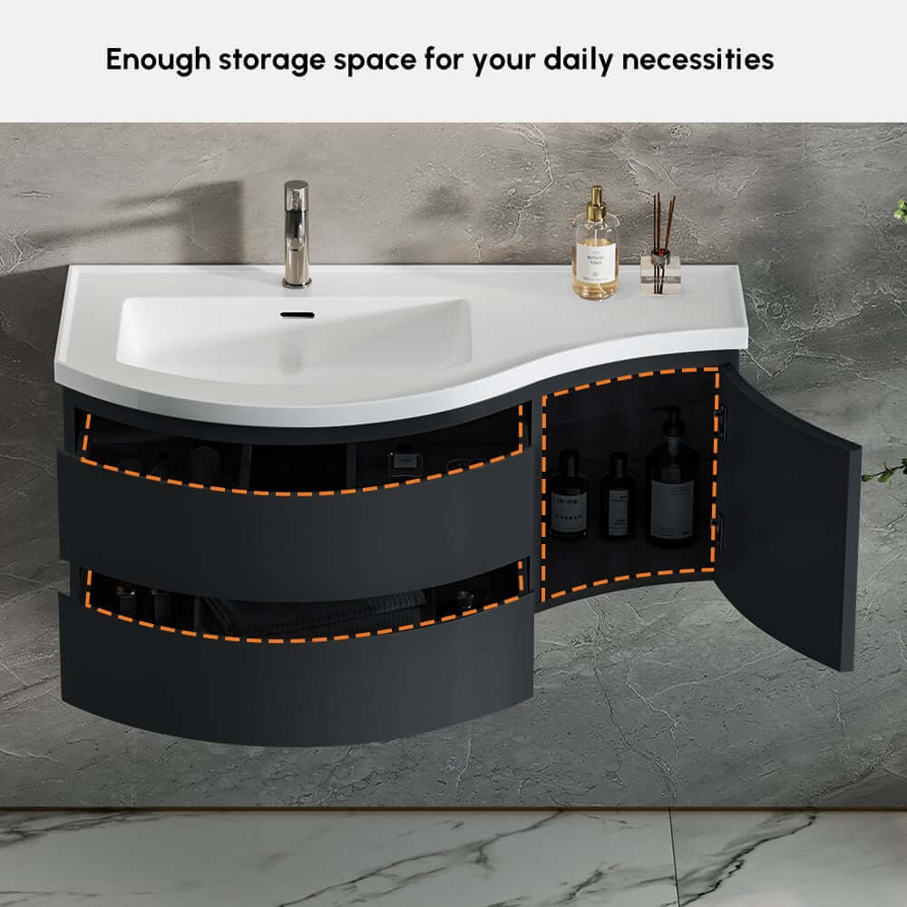 Modern Floating Bathroom Vanity with Integrated Stone Resin Sink