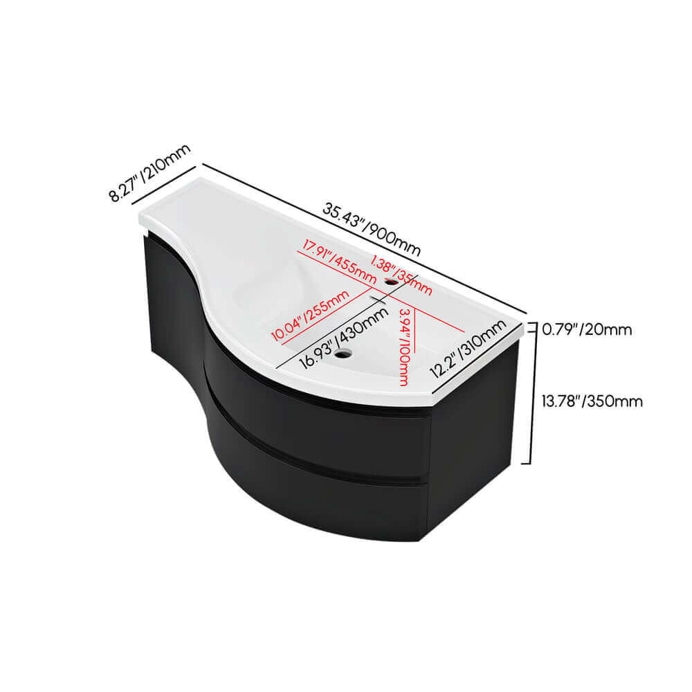 Modern Floating Bathroom Vanity with Integrated Stone Resin Sink Dimensions