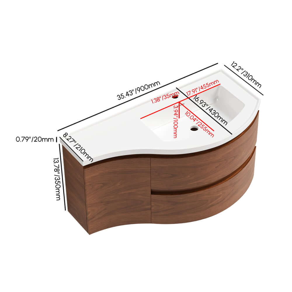 Modern Floating Bathroom Vanity with Integrated Stone Resin Sink Dimensions