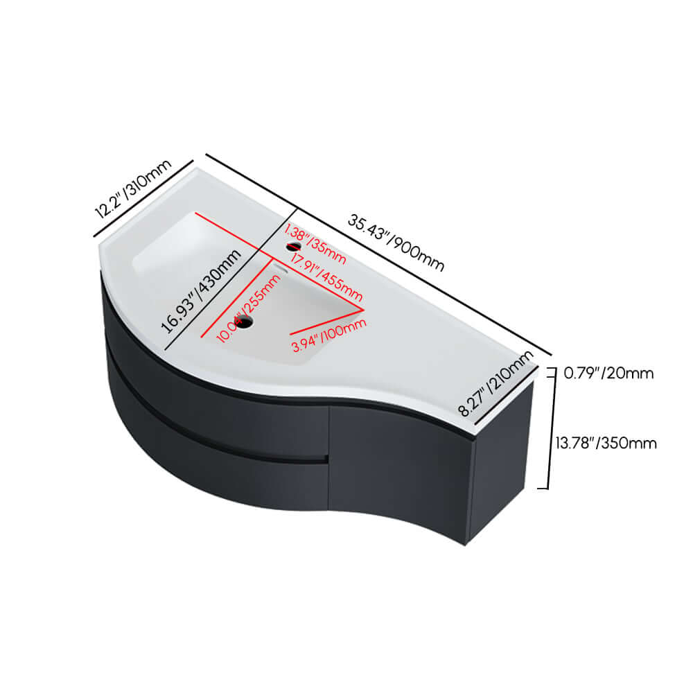 Modern Floating Bathroom Vanity with Integrated Stone Resin Sink Dimensions