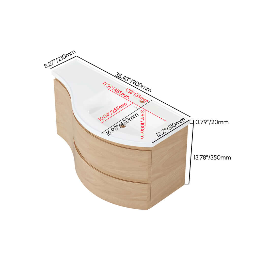 Modern Floating Bathroom Vanity with Integrated Stone Resin Sink Dimensions