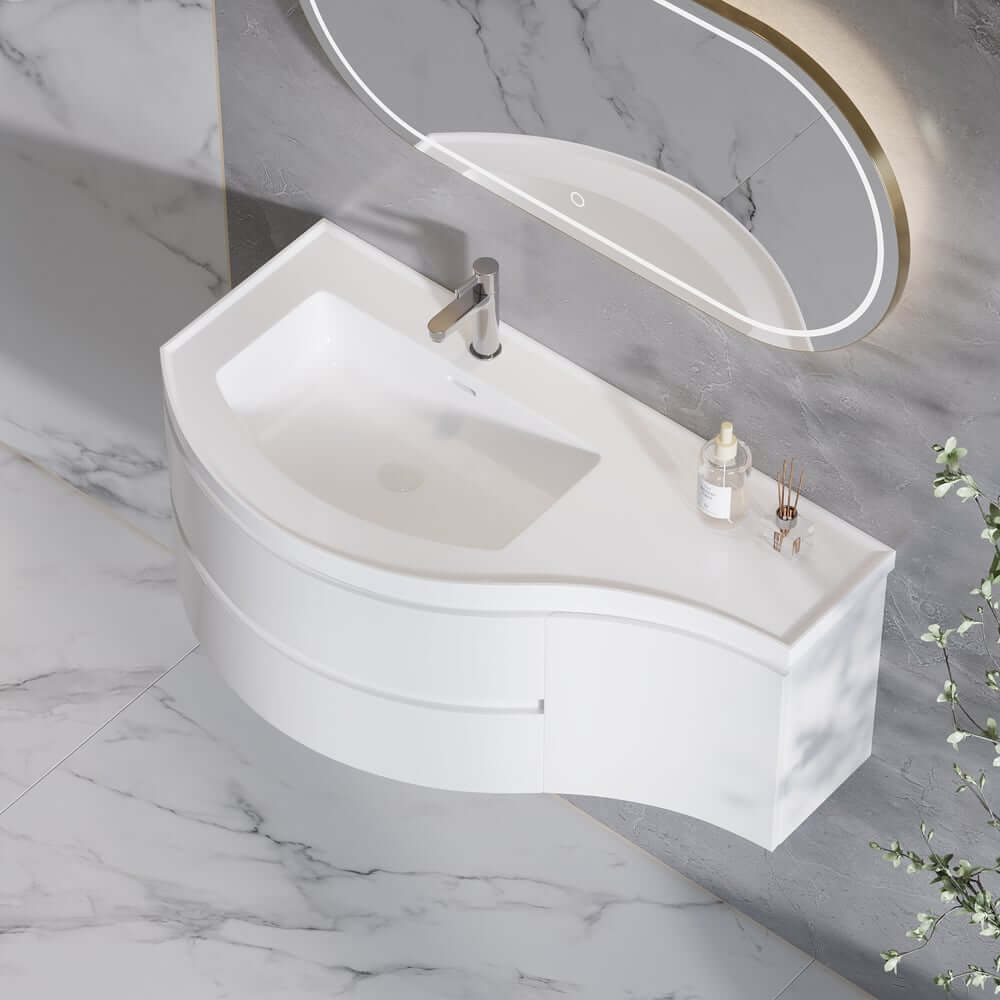 Modern Floating Bathroom Vanity with Integrated Stone Resin Sink Main Product Image