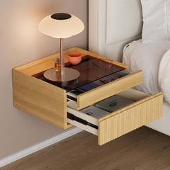 Modern Floating Nightstand With Glass Top And Drawers