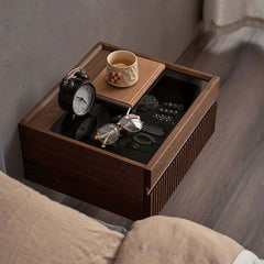 Modern Floating Nightstand With Glass Top And Drawers