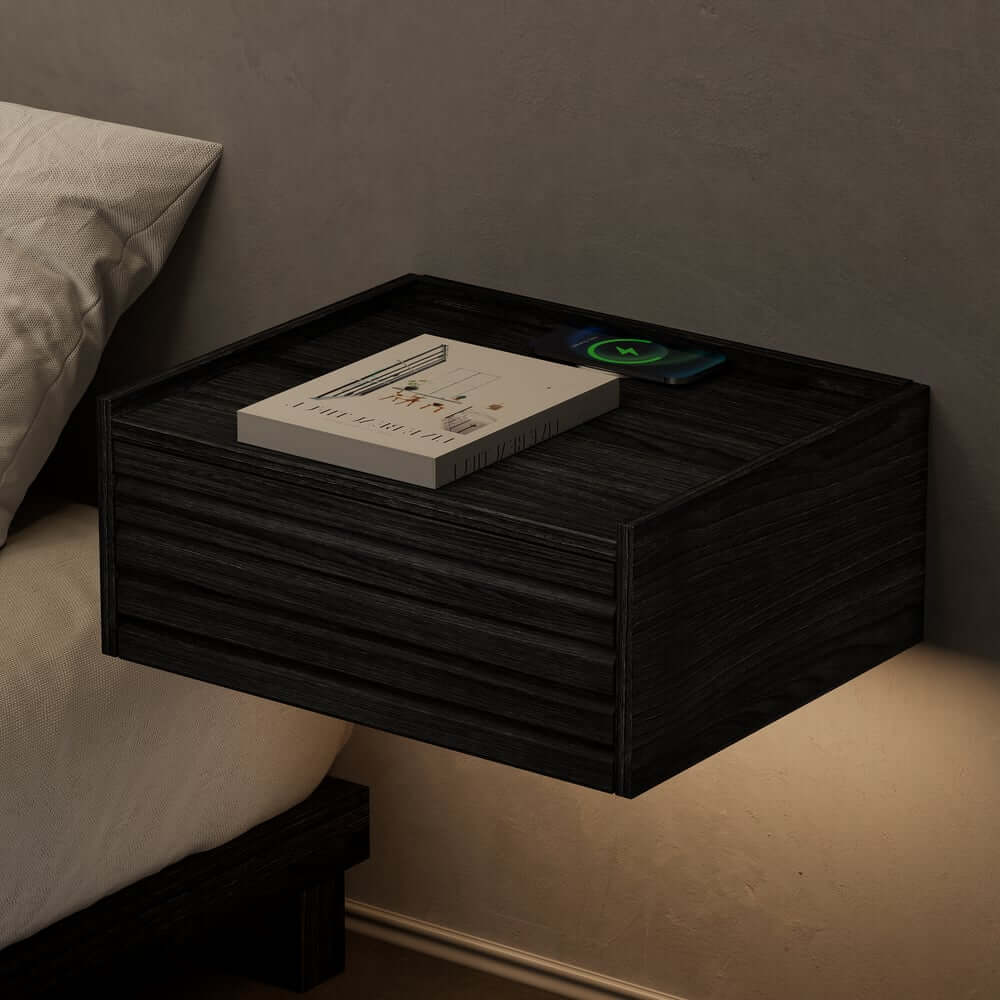 Modern Floating Nightstand with LED & Charging Options