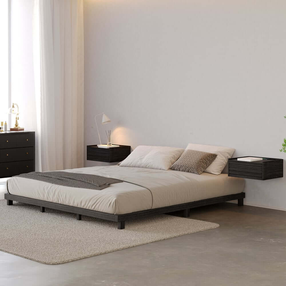 Modern Floating Nightstand with LED & Charging Options