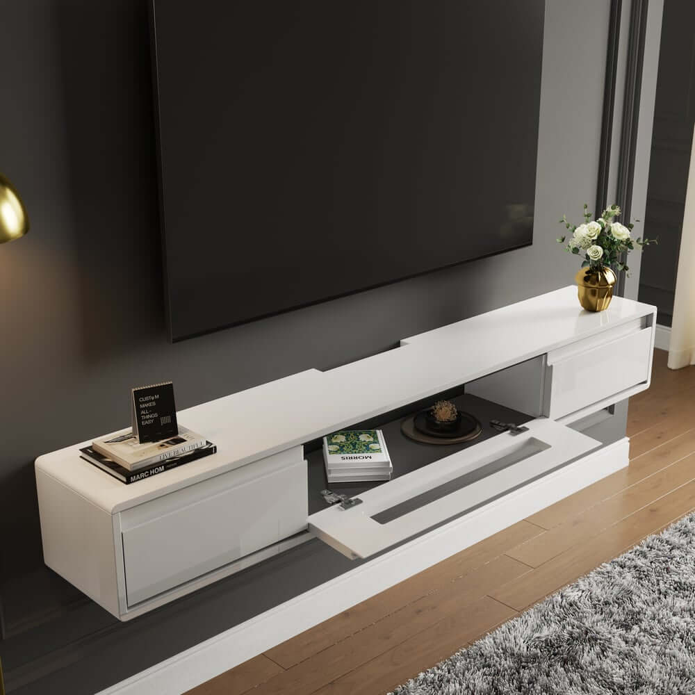 Modern Floating TV Stand With Drawers And Cable Management