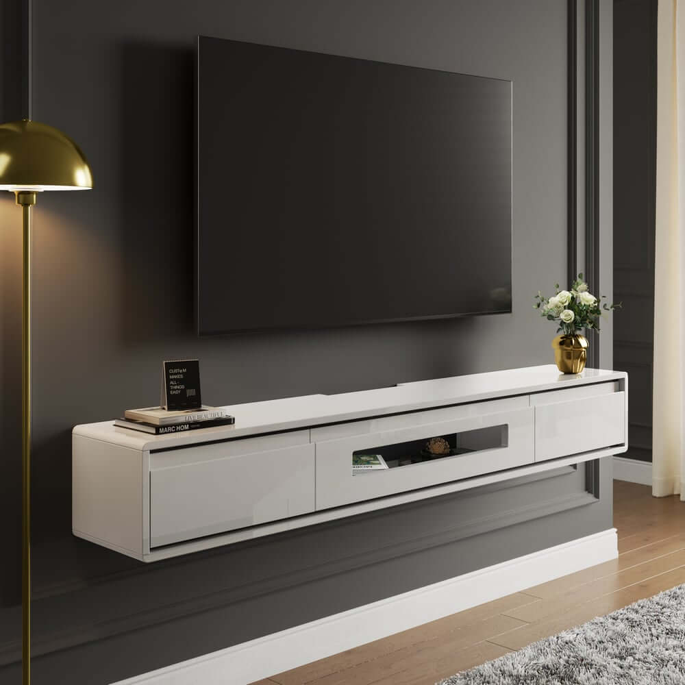 Modern Floating TV Stand With Drawers And Cable Management