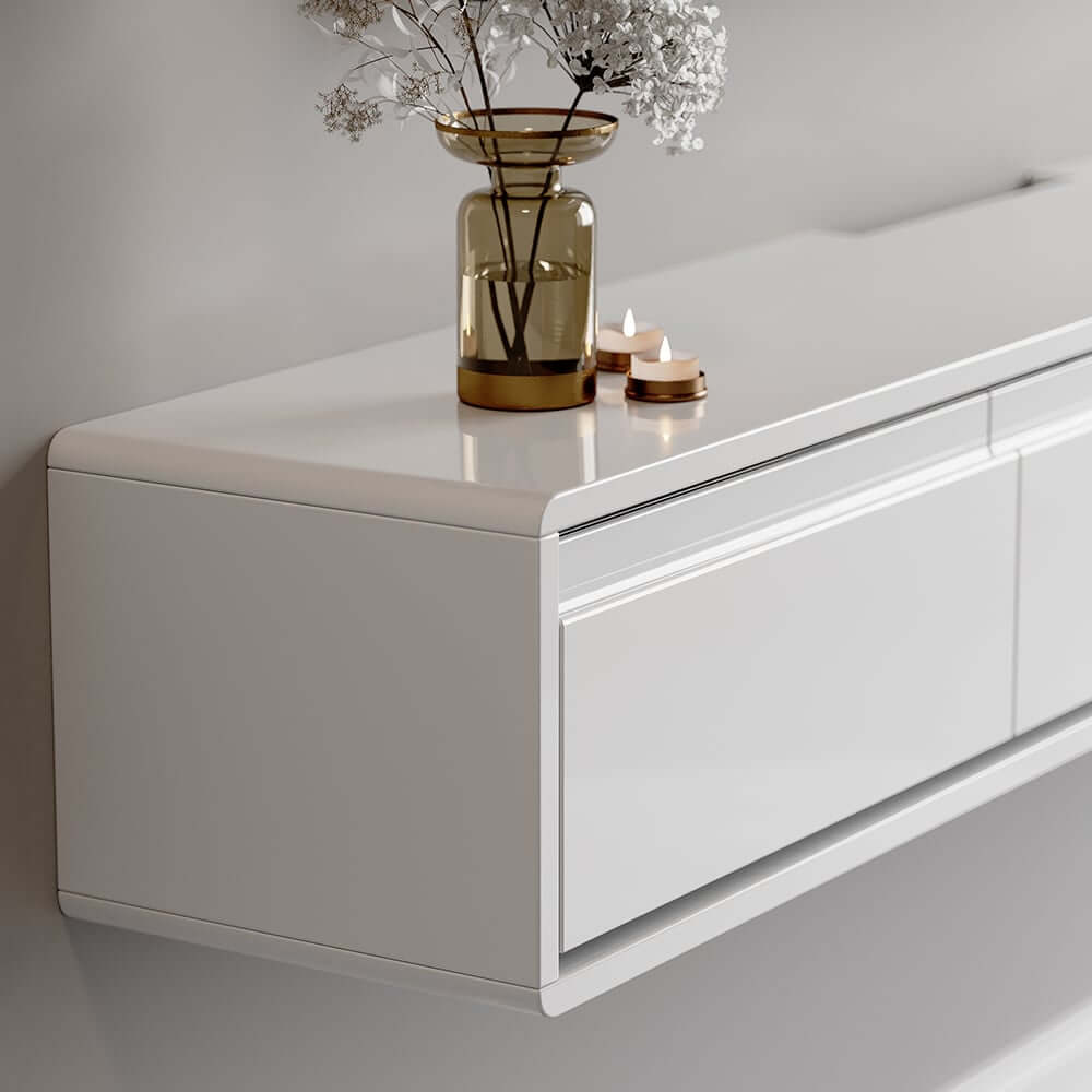 Modern Floating TV Stand With Drawers And Cable Management