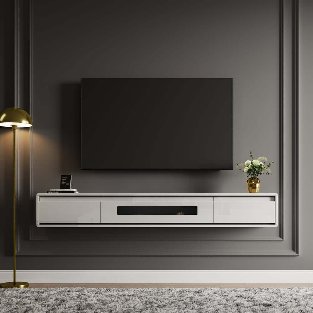 Modern Floating TV Stand With Drawers And Cable Management