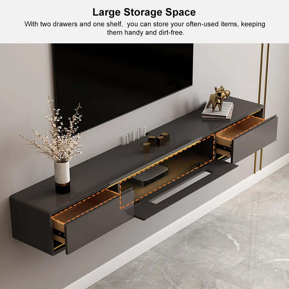 Modern Floating TV Stand With Drawers And Cable Management