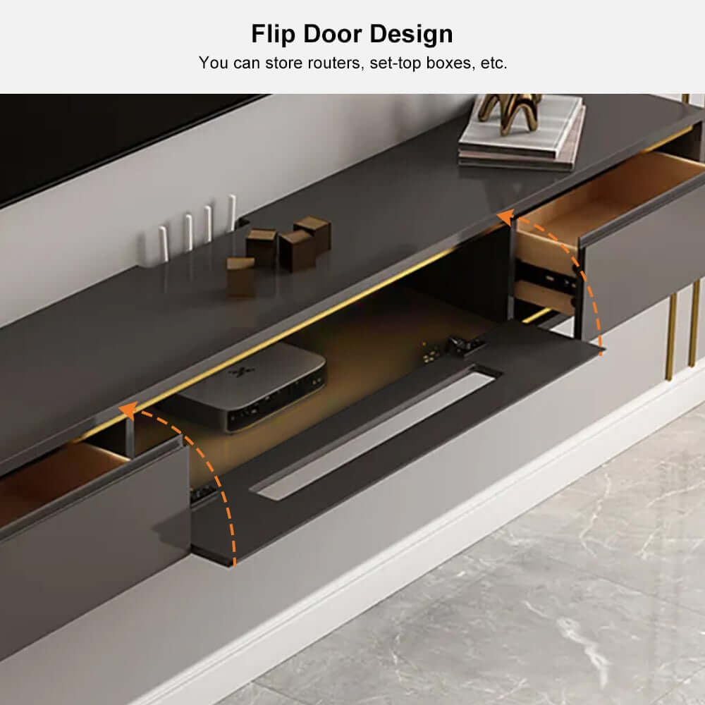 Modern Floating TV Stand With Drawers And Cable Management