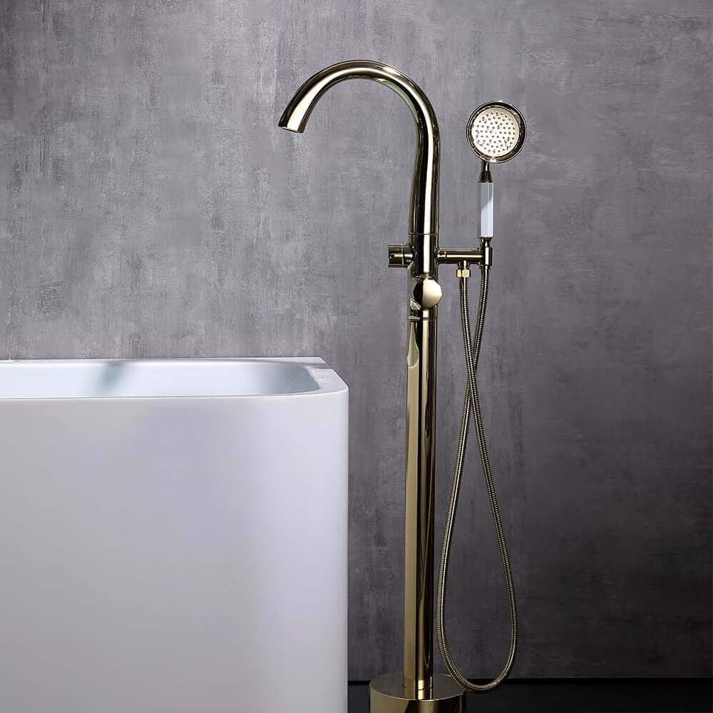 Modern Floor Mounted Bathtub Faucet in Brass with Gold Finish