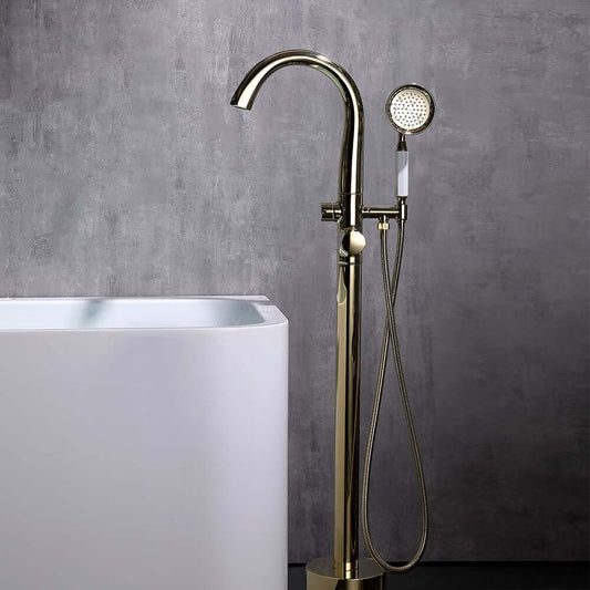 Modern Floor Mounted Bathtub Faucet in Brass with Gold Finish